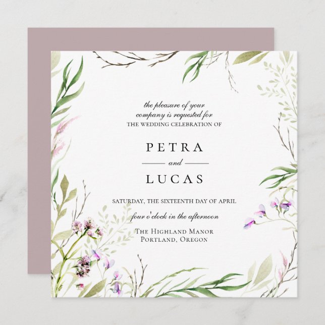 Elegant Wildflower Botanical Wedding Invitation (Front/Back)