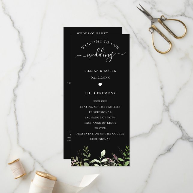 Elegant Wildflower Botanical Wedding Program (Front/Back In Situ)