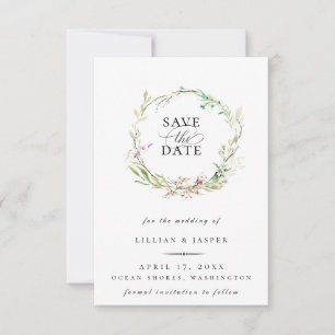 Elegant Wildflower Botanical Wreath Save The Date Announcement
