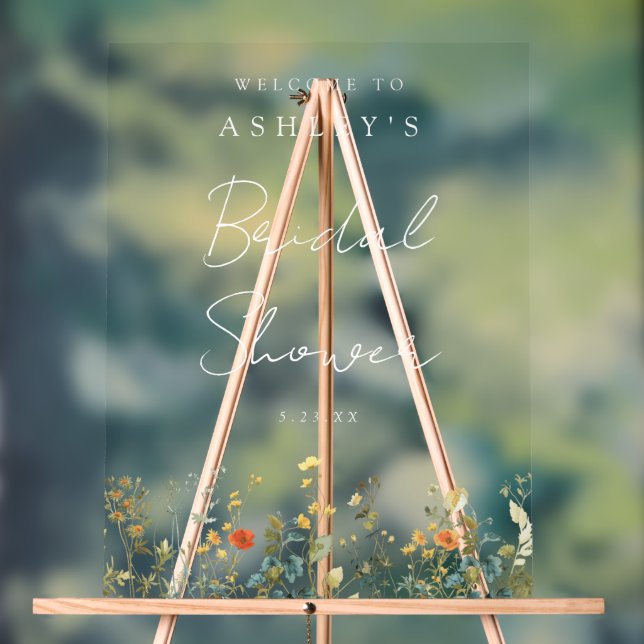 Elegant Wildflower Bridal Shower Acrylic Sign (Neutral)