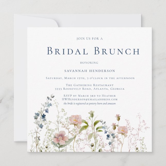 Elegant Wildflower Bridal Shower Brunch Invitation (Front)