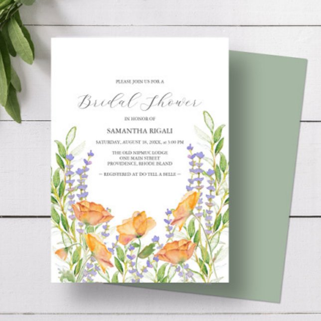 Elegant Wildflower Bridal Shower Invitations (Bridal shower invitations feature watercolor wildflowers by Victoria Grigaliunas of Do Tell A Belle)