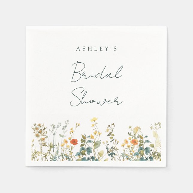Elegant Wildflower Bridal Shower Napkin (Front)