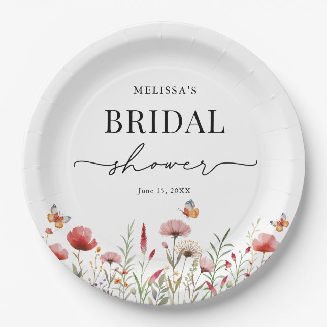 Elegant Wildflower Bridal Shower Paper Plate (Front)