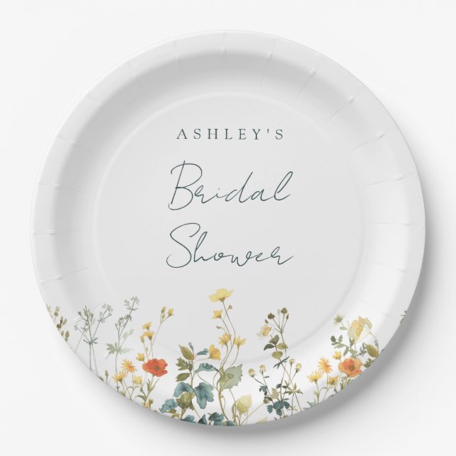 Elegant Wildflower Bridal Shower Paper Plate (Front)