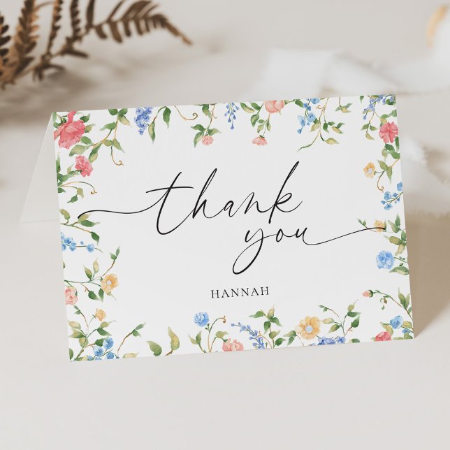 Elegant Wildflower Bridal Shower Personalised Thank You Card (Creator Uploaded)