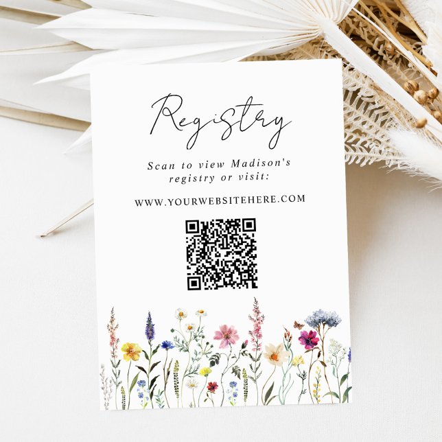 Elegant Wildflower Bridal Shower Registry QR Code Enclosure Card (Creator Uploaded)
