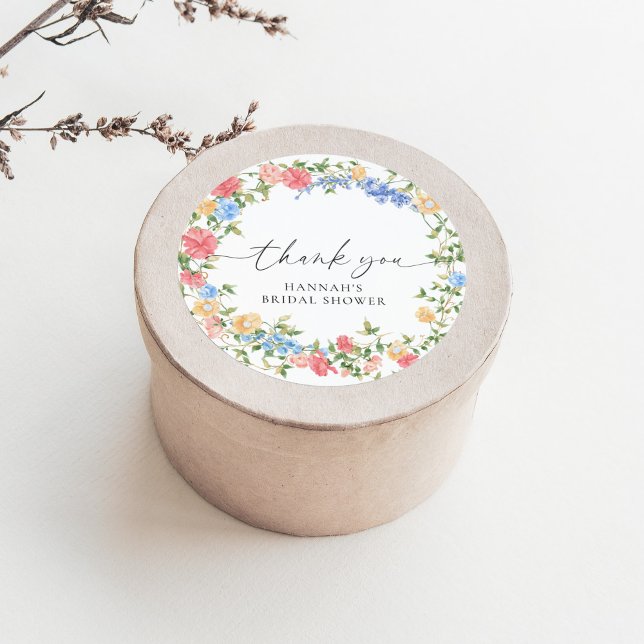 Elegant Wildflower Bridal Shower Thank You Favour Classic Round Sticker (Creator Uploaded)