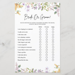 Elegant Wildflower Bride or Groom Game