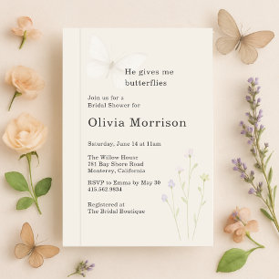 Elegant Wildflower Butterflies Bridal Shower Invitation