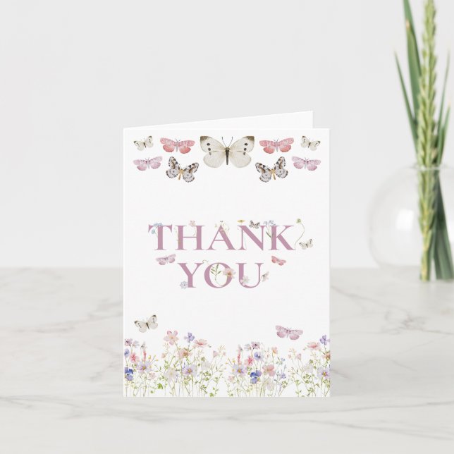 Elegant Wildflower Butterflies Pink Girl Thank You (Front)