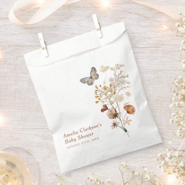 Elegant Wildflower Butterfly Baby Shower Favour Bag (Clipped)
