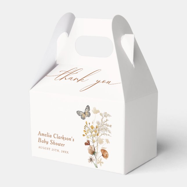 Elegant Wildflower Butterfly Baby Shower Favour Box (Front Side)