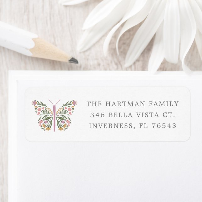 Elegant Wildflower Butterfly Return Address Label (Insitu)