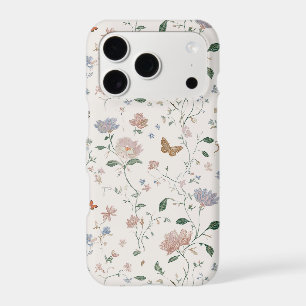 Elegant Wildflower & Butterfly Toile-De-Jouy