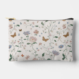 Elegant Wildflower & Butterfly Toile-De-Jouy Accessory Pouch