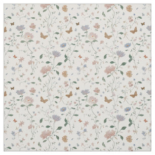 Elegant Wildflower & Butterfly Toile-De-Jouy Fabric
