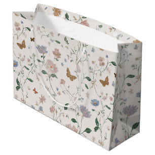 Elegant Wildflower & Butterfly Toile-De-Jouy Large Gift Bag