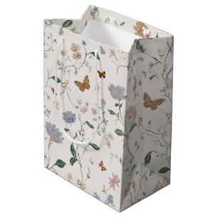 Elegant Wildflower & Butterfly Toile-De-Jouy Medium Gift Bag