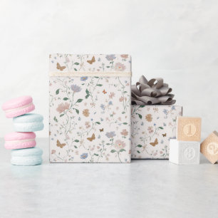 Elegant Wildflower & Butterfly Toile-De-Jouy Wrapping Paper