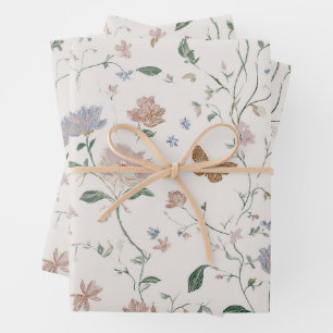 Elegant Wildflower & Butterfly Toile-De-Jouy Wrapping Paper Sheet