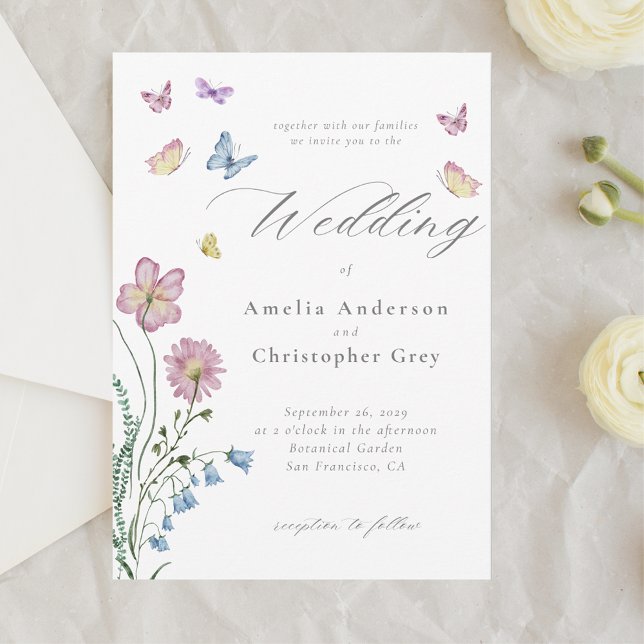 Elegant Wildflower Butterfly Wedding Invitation (Creator Uploaded)