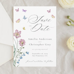 Elegant Wildflower Butterfly Wedding Save the Date Invitation