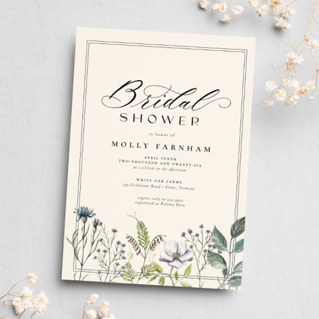 Elegant Wildflower Calligraphy Bridal Shower Invitation (Creator Uploaded)