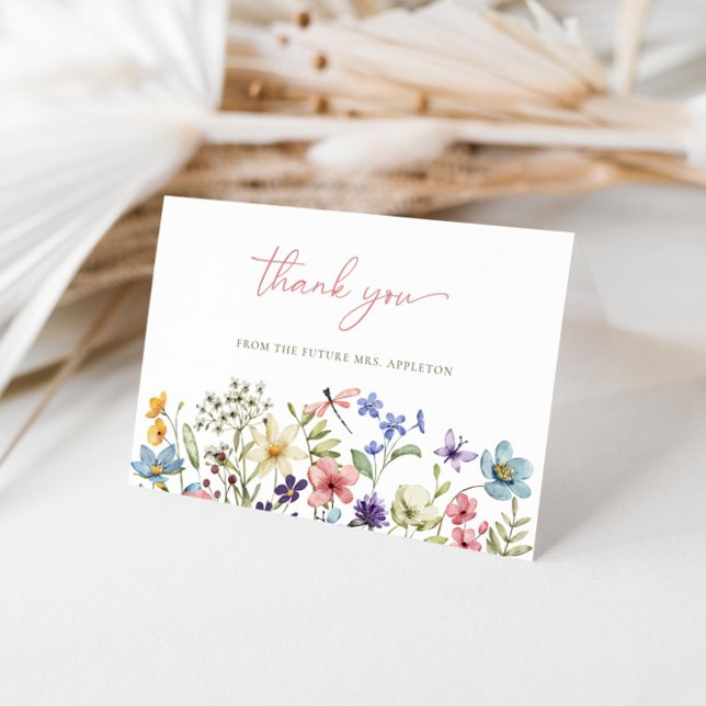Elegant Wildflower Calligraphy Bridal Shower Thank You Card (Creator Uploaded)