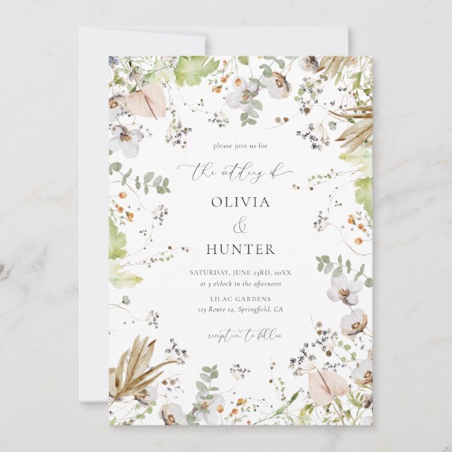 Elegant Wildflower Calligraphy Wedding  Invitation (Front)