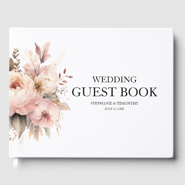 Elegant  Wildflower Chic Wedding Guest Book (Front)