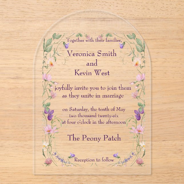 Elegant Wildflower Clear Acrylic Wedding Invitatio Invitations (Front)