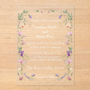 Elegant Wildflower Clear Acrylic Wedding Invitatio Invitations