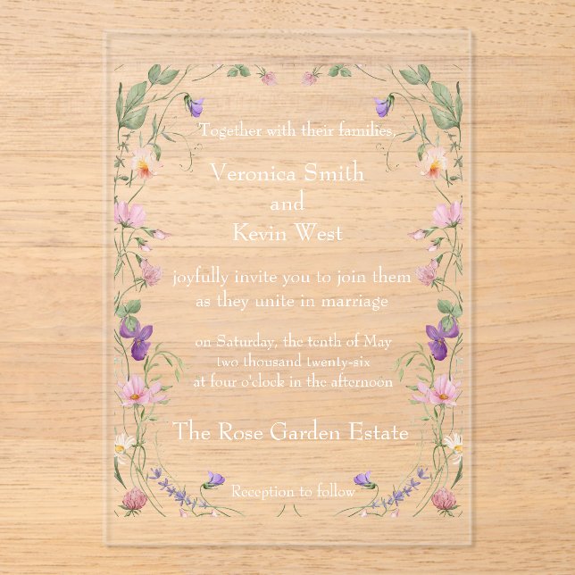 Elegant Wildflower Clear Acrylic Wedding Invitatio Invitations (Front)