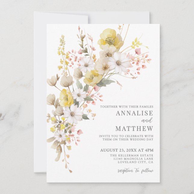 Elegant Wildflower Colorful Floral Wedding Invitation (Front)