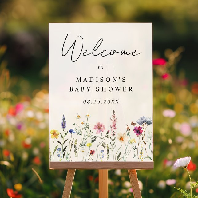 Elegant Wildflower Cream Baby Shower Welcome Acrylic Sign (Creator Uploaded)