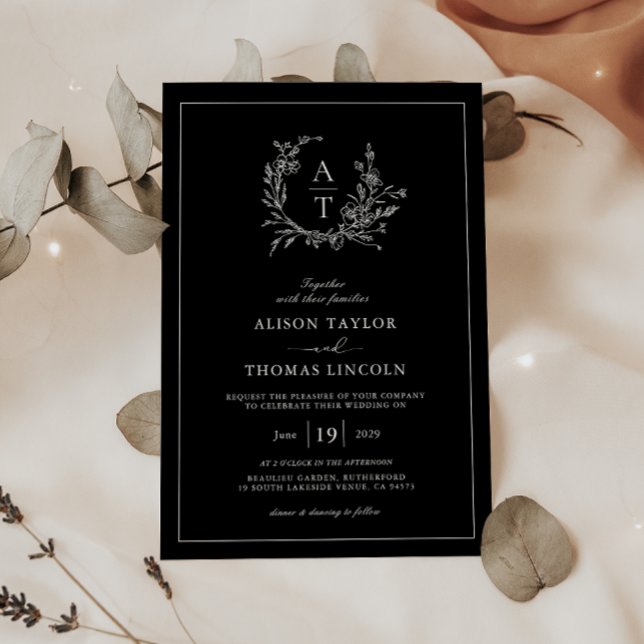 Elegant Wildflower Crest Monogram Wedding  Invitation (Creator Uploaded)