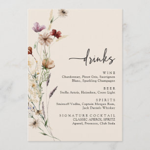 Elegant Wildflower Drinks Wedding Menu