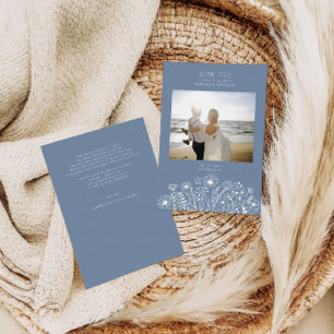 Elegant Wildflower Dusty Blue Boho Photo Wedding Thank You Card