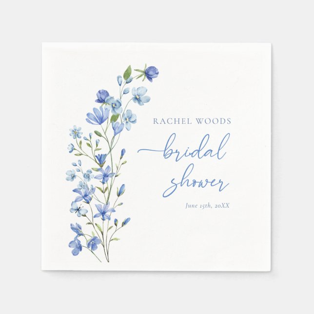Elegant Wildflower Dusty Blue Bridal Shower Napkin (Front)