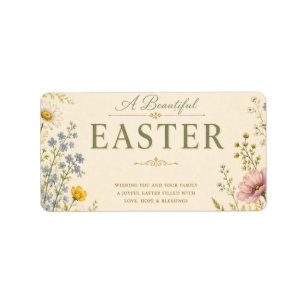 Elegant Wildflower Easter Greeting, Floral Design Label