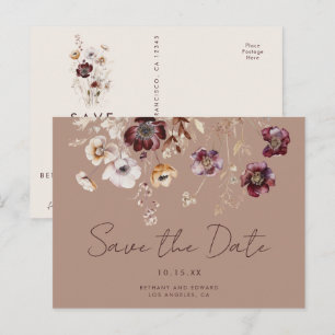 Elegant Wildflower Fall Wedding Save the Date Postcard
