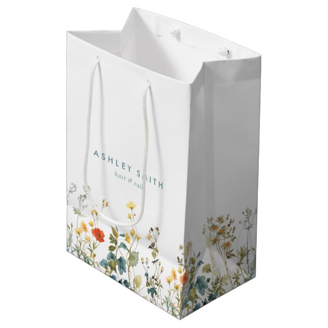 Elegant Wildflower Field Business Medium Gift Bag (Front Angled)