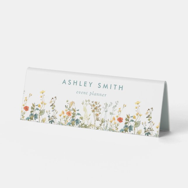 Elegant Wildflower Field Desk Name Plate (Front)