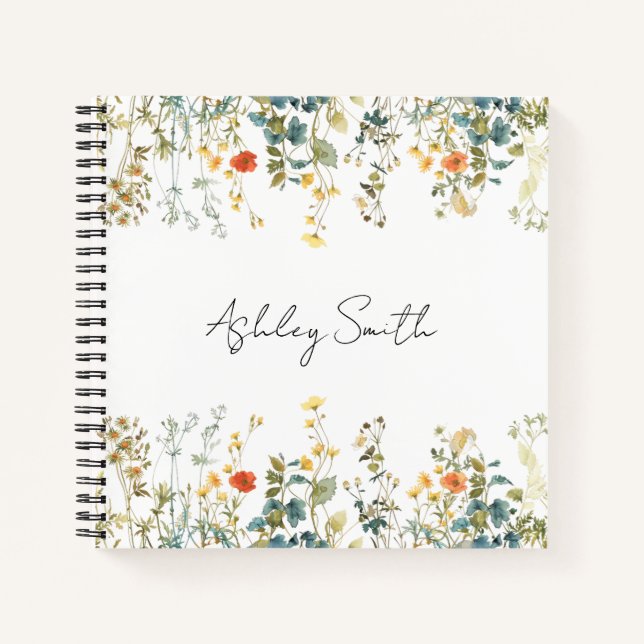 Elegant Wildflower Field Personalised Notebook (Front)