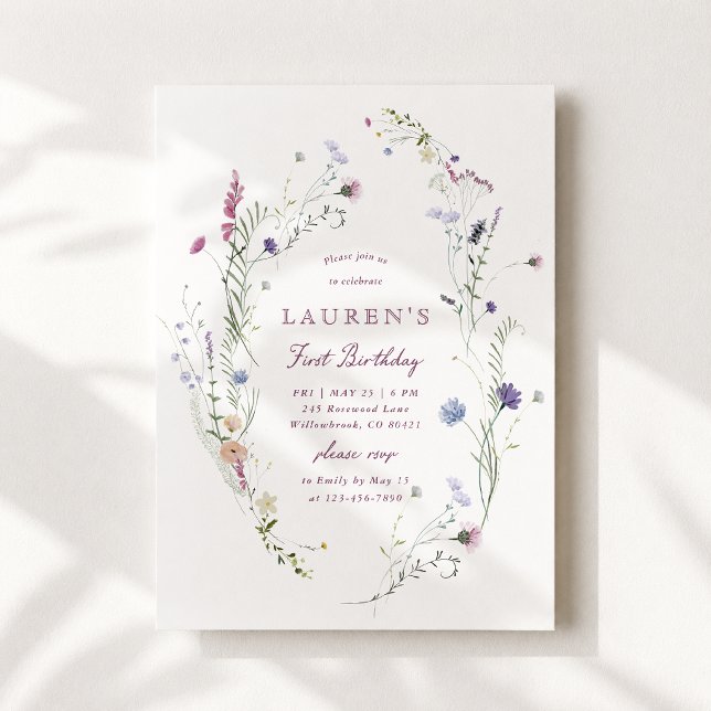 Elegant Wildflower First Birthday Invitation (Creator Uploaded)