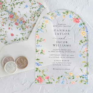 Elegant Wildflower Floral Arch Wedding Acrylic Invitations