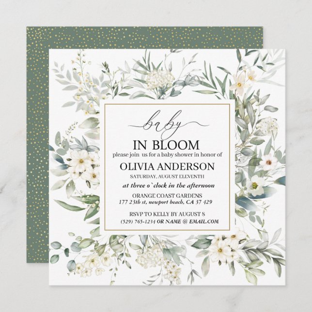 Elegant Wildflower floral baby in bloom Invitation (Front/Back)