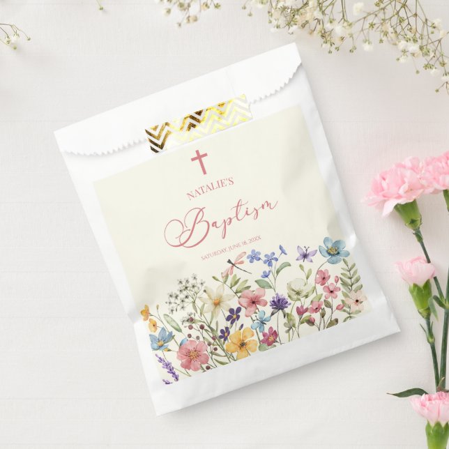 Elegant Wildflower Floral Baptism Favour Bag (Sealed)