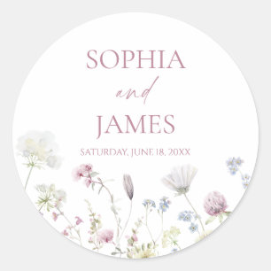 Elegant Wildflower Floral Flowers Wedding Classic Round Sticker